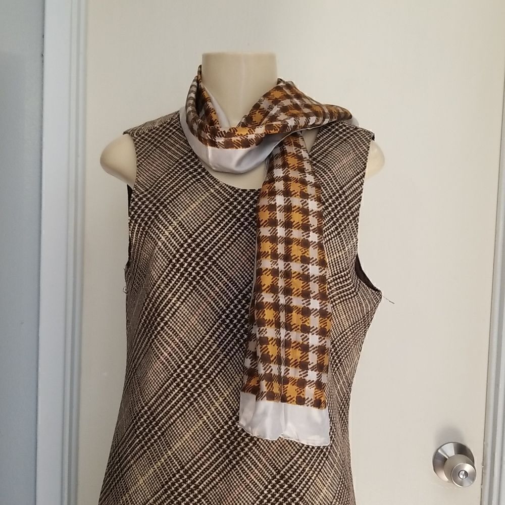 GLENTEX 100% SILK Scarf made  in Japan Rectangles + vintage wool dress medium
